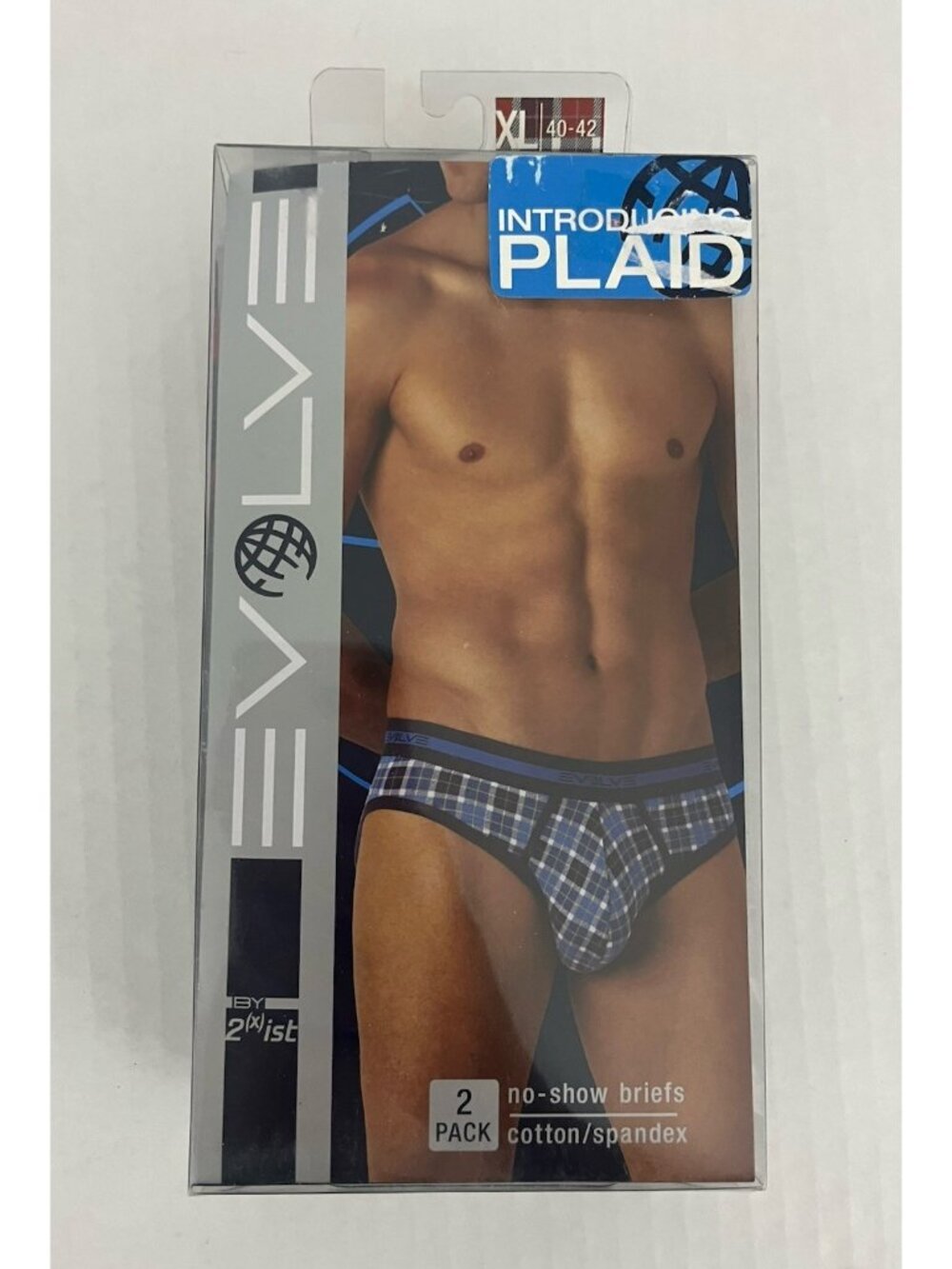 Evolve 2xist No Show Briefs 2pk Red Plaid Cotton Spandex Men's XL 40-42 NEW